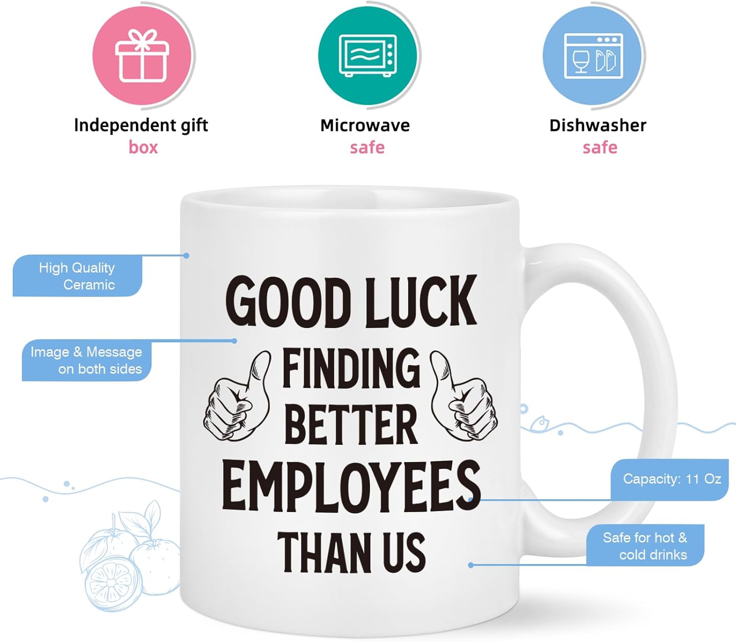 Maustic Taza de café divertida con texto en inglés Boss Going Away, Good Luck Finding Better Employees Than Us, regalo de jubilación para jefe,