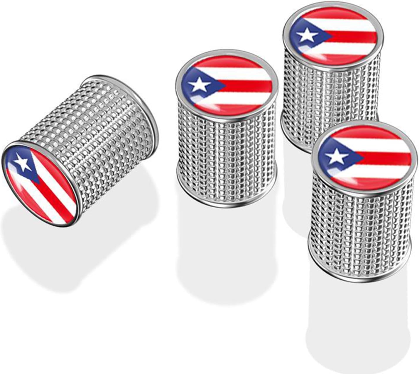 Acespeed 4 tapas de metal para válvula de neumático de automóvil, tapas de vástago de válvula de neumático con bandera de Puerto Rico, tapas de