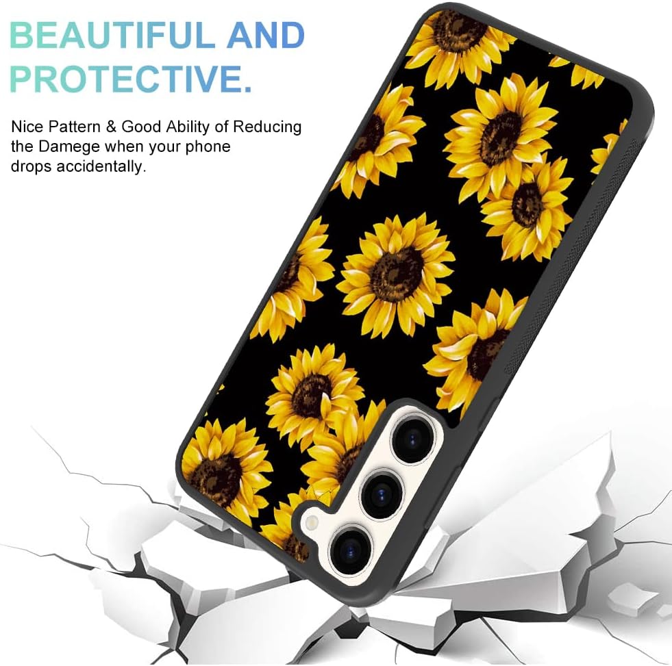 MOWIME Funda de girasol compatible con Samsung Galaxy S24 Plus con protector de pantalla, girasol amarillo S24 + funda con estampado floral,