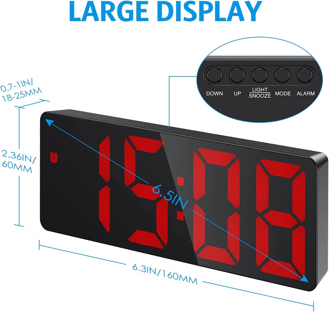 Reloj despertador digital, relojes digitales LED para dormitorios, reloj de escritorio electrónico con pantalla de temperatura, brillo ajustable,
