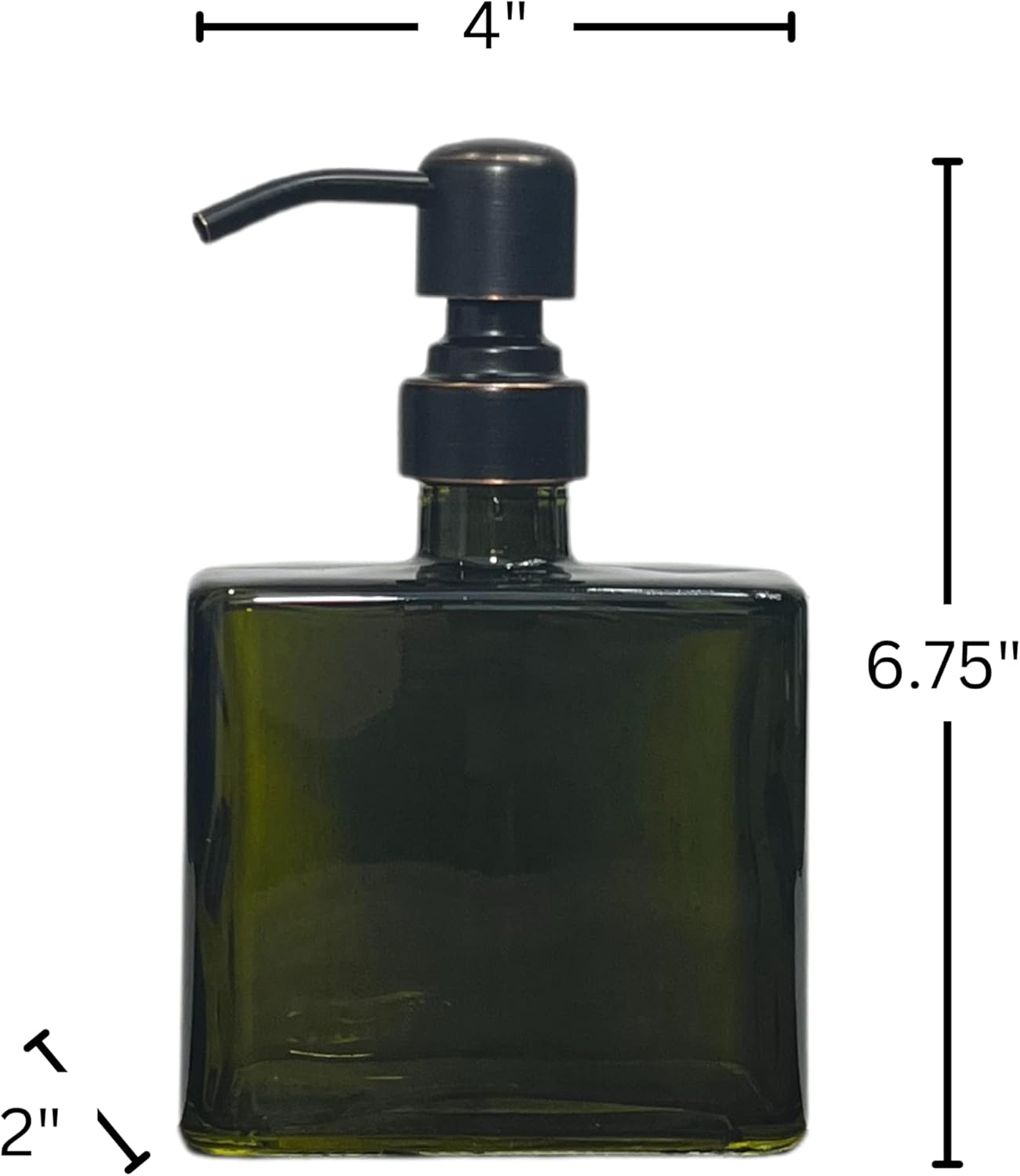 Dispensador de jabón cuadrado Matic verde vintage de 8.5 onzas (bomba de bronce aceitado)