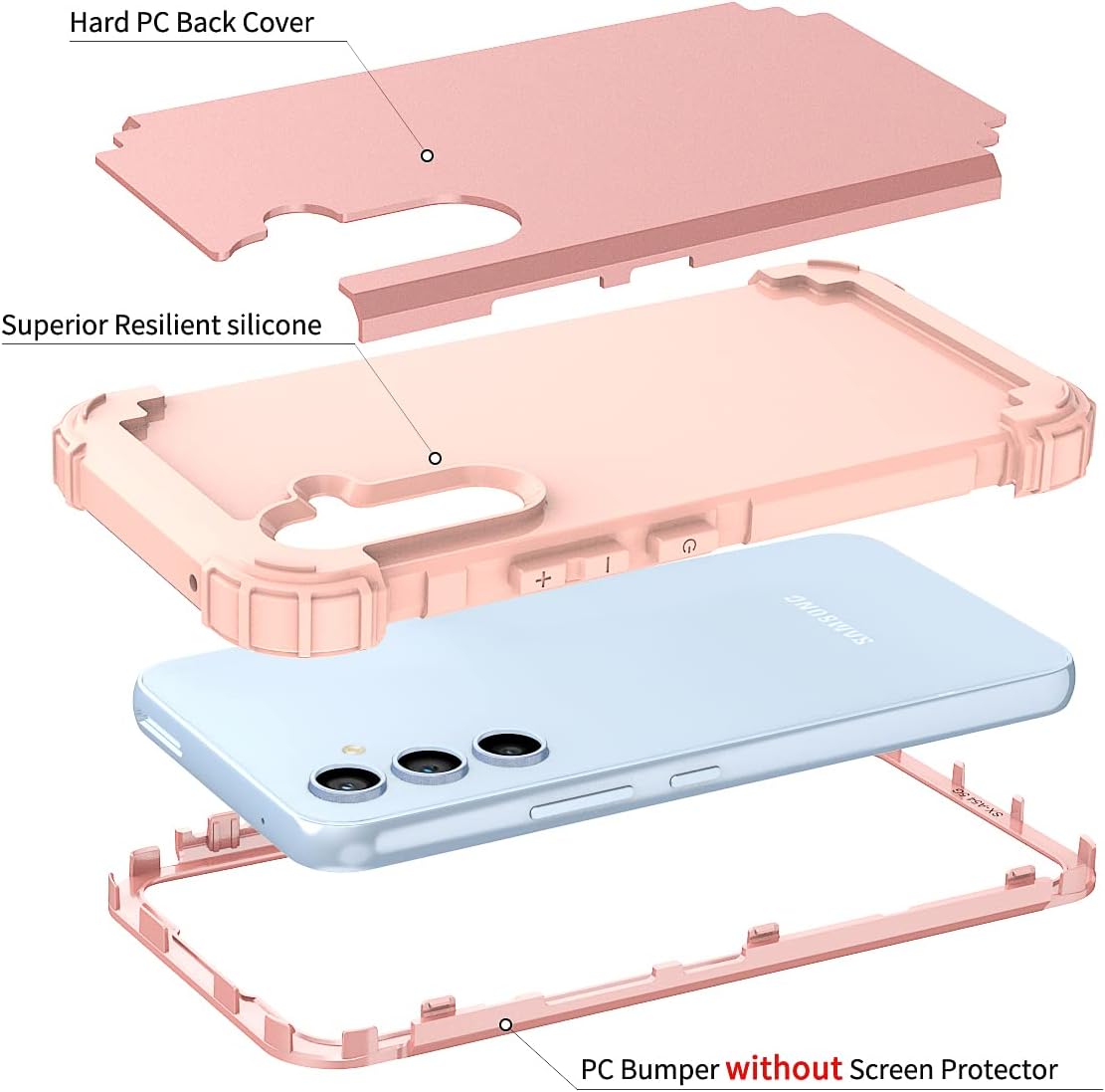 Asuwish Funda de teléfono para Samsung Galaxy A54 5G, cubierta dura, a prueba de golpes, silicona suave, híbrida, tres capas, agarre resistente,