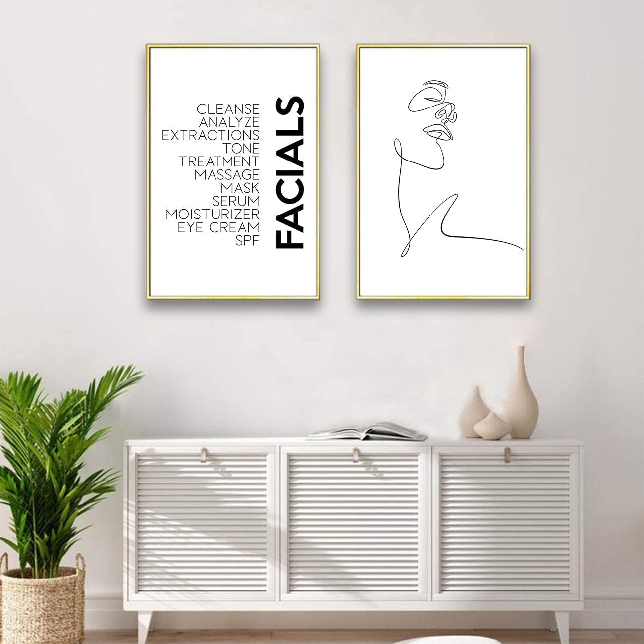 Ecyanlv Impresión artística minimalista con citas faciales, arte de pared, impresión en lienzo en blanco y negro, decoración de belleza de spa,