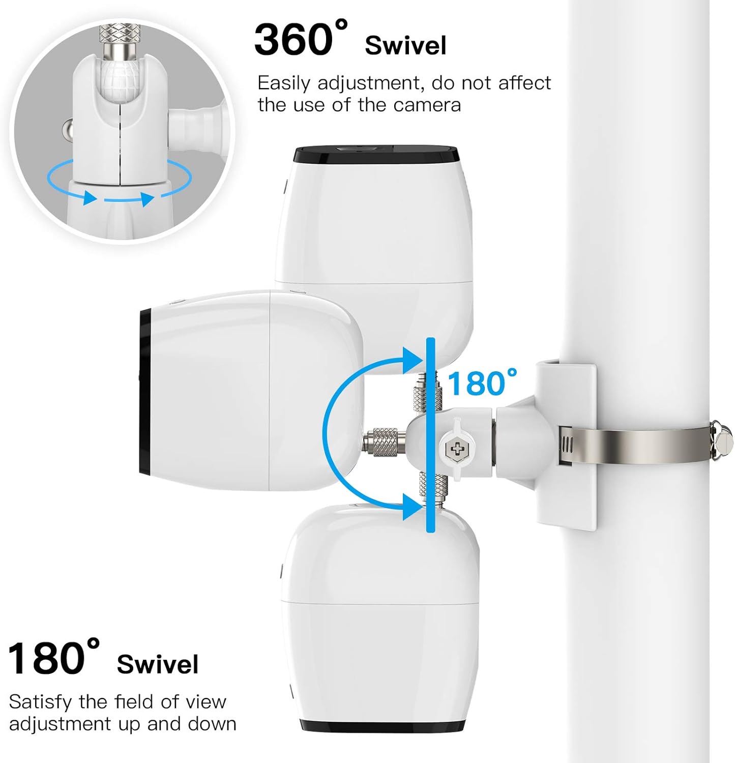 Soporte exterior para Arlo Pro 4Pro 3Pro 2ProUltra 2UltraEssentialReolink Wyze Cam, reflector y otros, se adapta a tuberías de 1.96-7.87 pulgadas