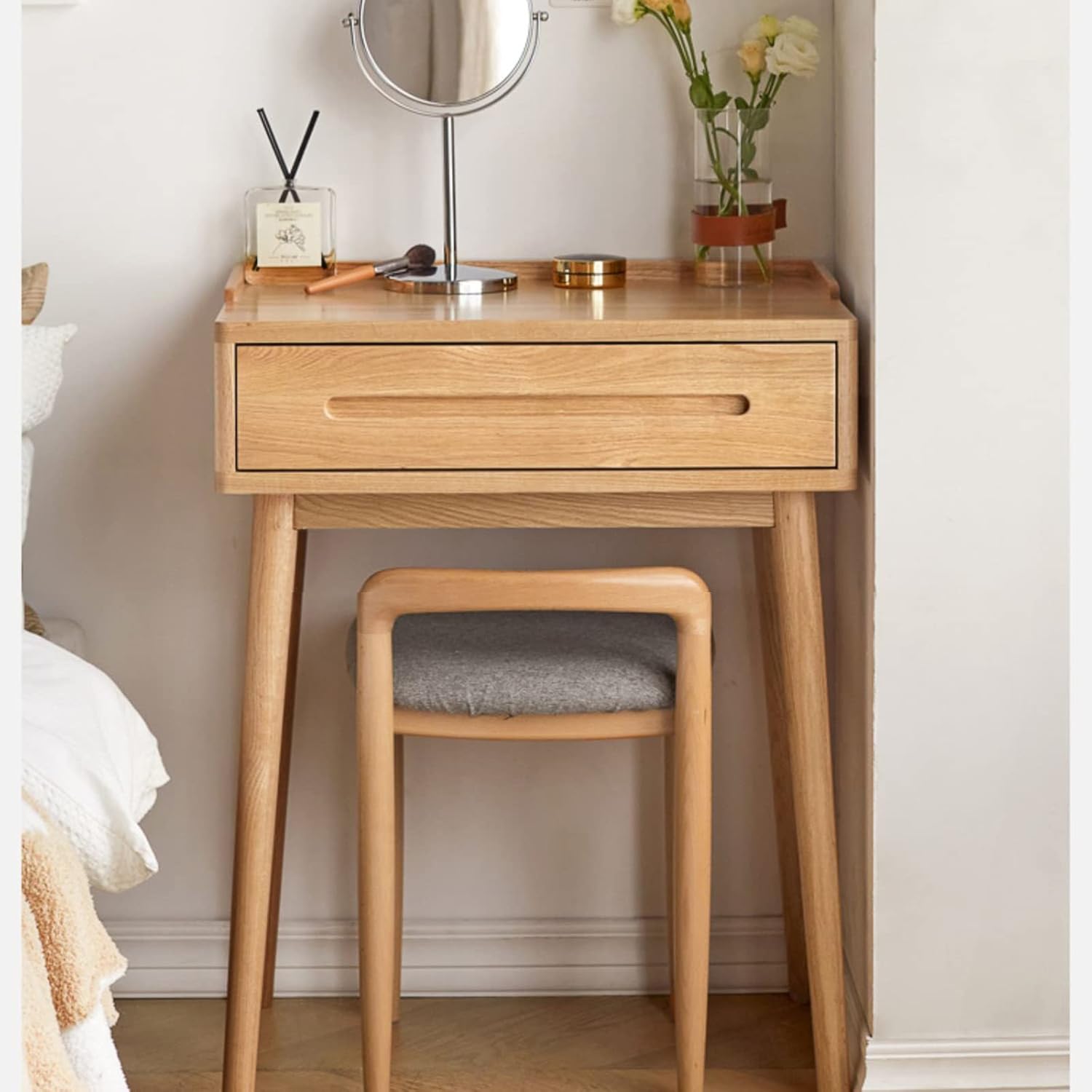 Escritorio pequeño de tocador 100% madera de roble, mesa auxiliar moderna de mediados de siglo para dormitorio, versátil como mesita de noche y mesa