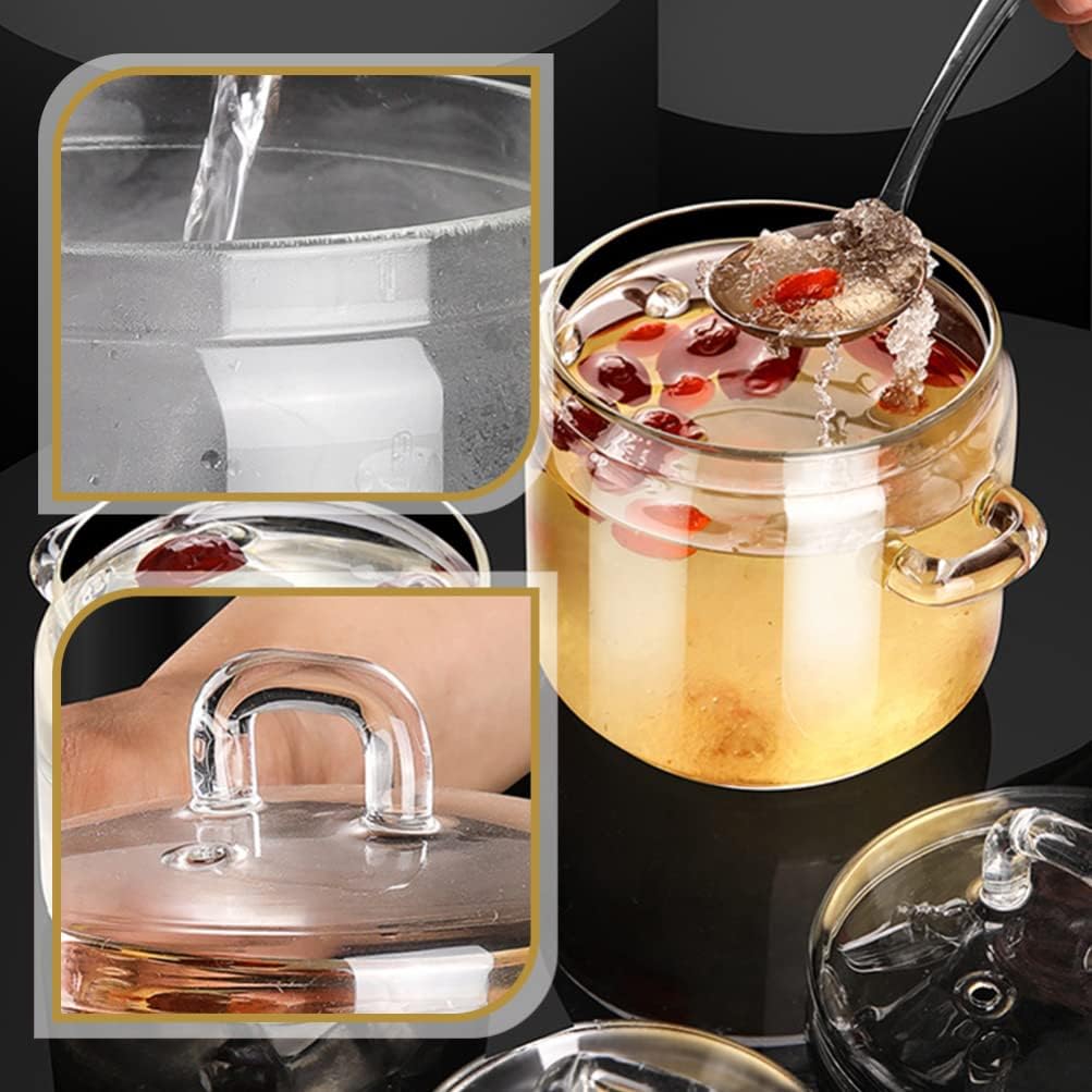 Tazón de ramen – Cacerola de vidrio con tapa, olla de cocina con tapa, olla de cocción escaldada, olla de pasta de cristal transparente de 11.8 fl