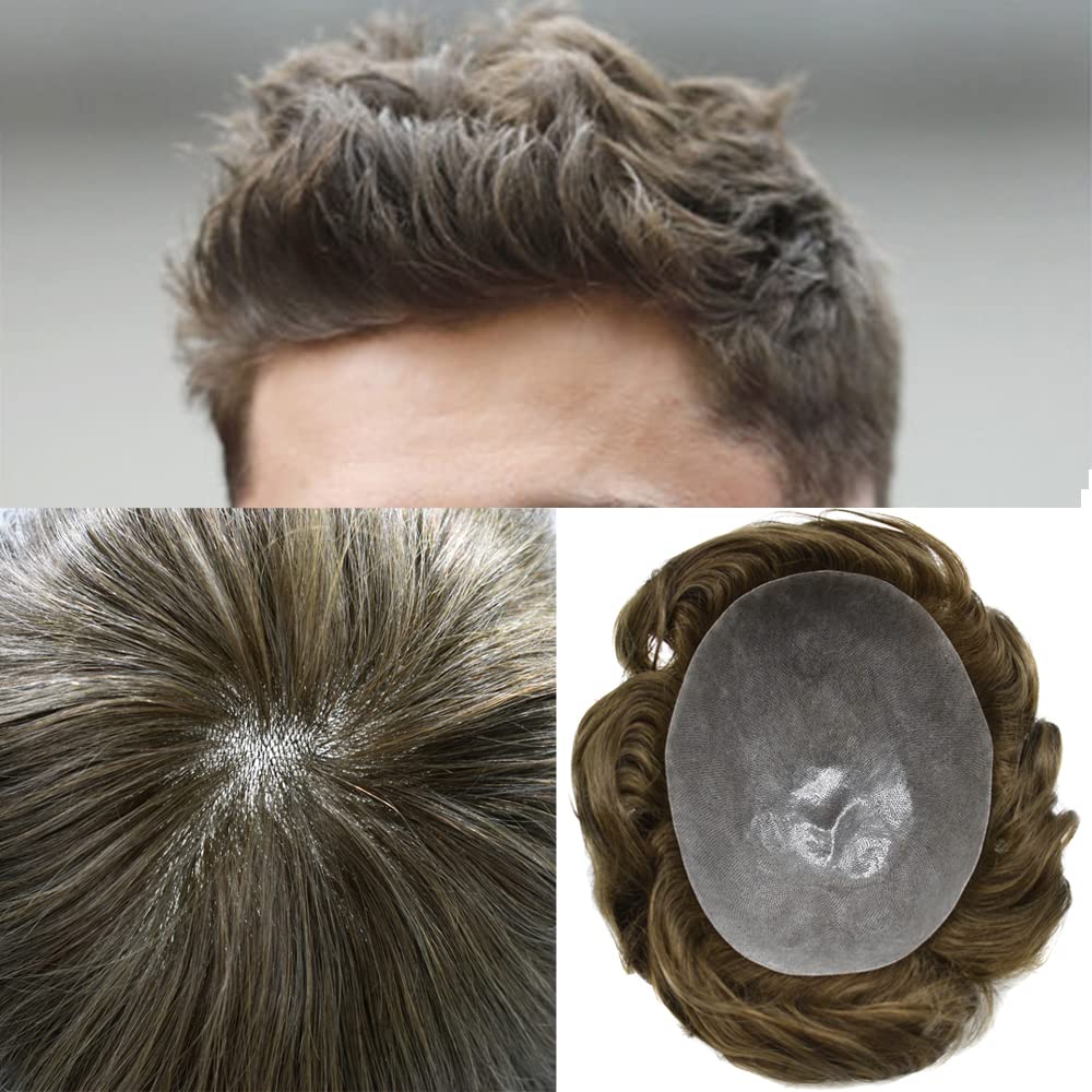 Toupee para hombres, piezas de cabello humano real, piel de polietileno, sistema de reemplazo de postizo para hombre, unidad de pelo de poliuretano