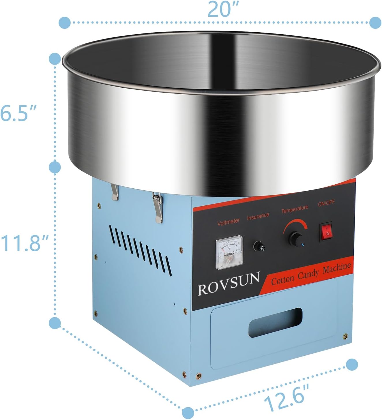 ROVSUN Máquina comercial de algodón de azúcar, 21 pulgadas, máquina eléctrica de algodón de azúcar con cuenco de acero inoxidable, cuchara de azúcar