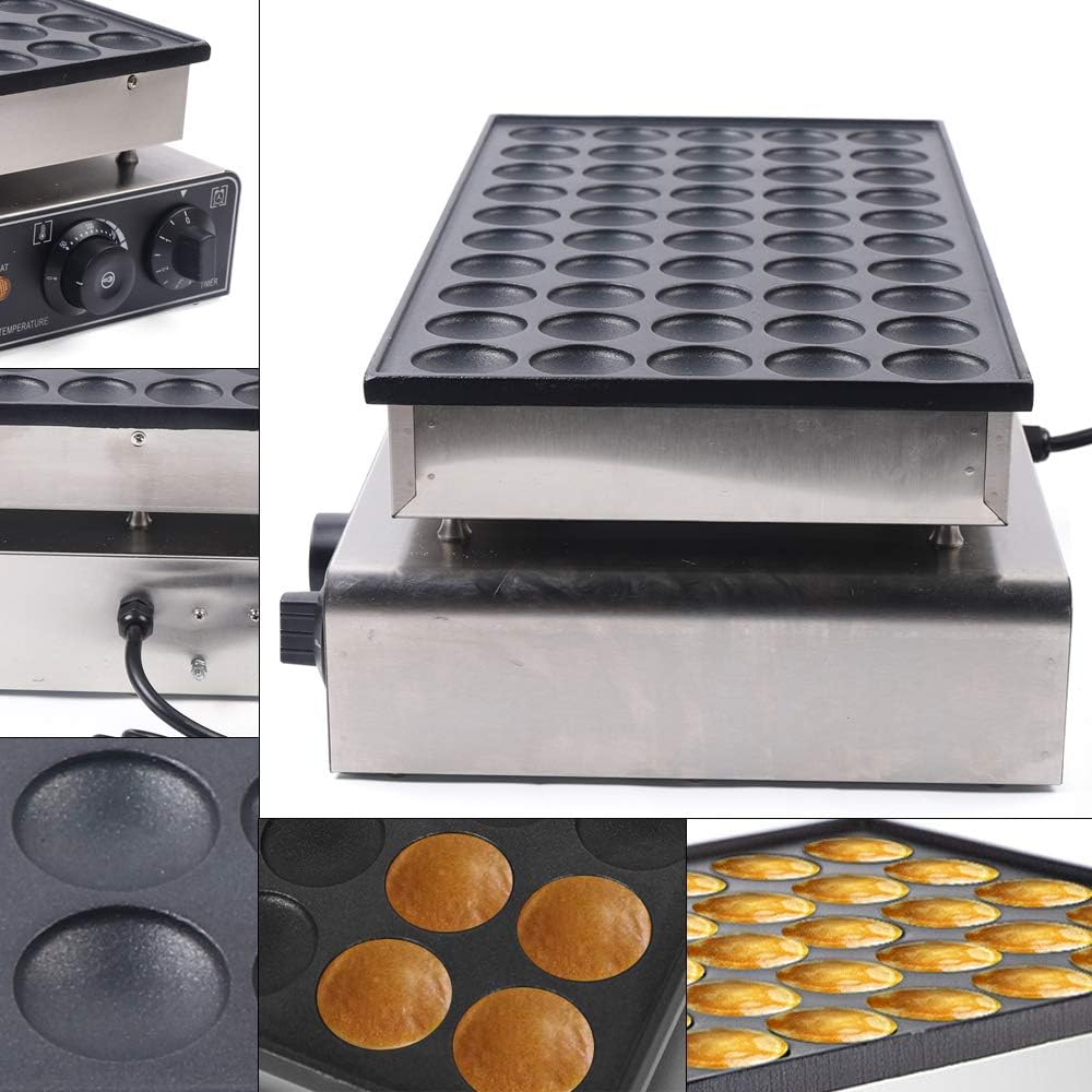 1.7KW 110V Máquina comercial para hacer panqueques 50 agujeros eléctrico mini holandés panadero antiadherente waffles panadero para el hogar cocina
