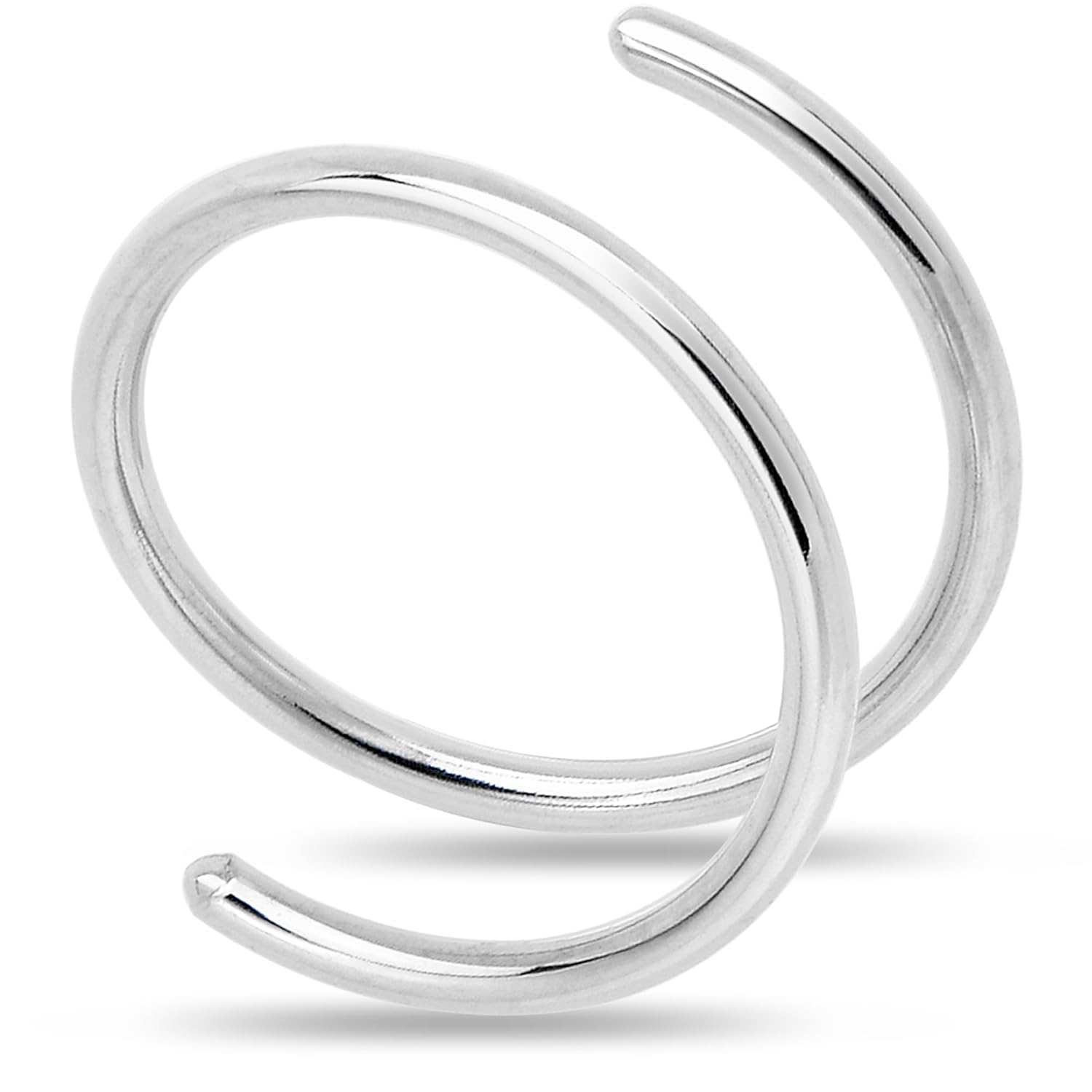 14k Gold Filled Double Hoop Nose Ring for Women and Men Hypoallergenic Spiral Nose Jewelry for Single Piercing Handmade in USA (Silver-20g, Left