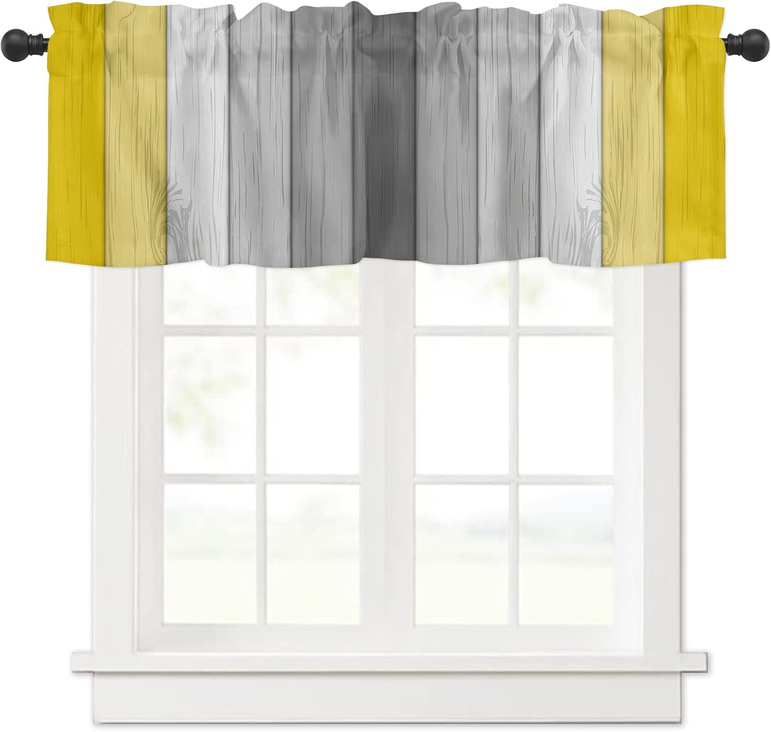 Cortina de cenefa para ventana, retro, rayas amarillas y grises, cenefa de ventana con bolsillo para barra, cenefa de ventana para cocina, sala de