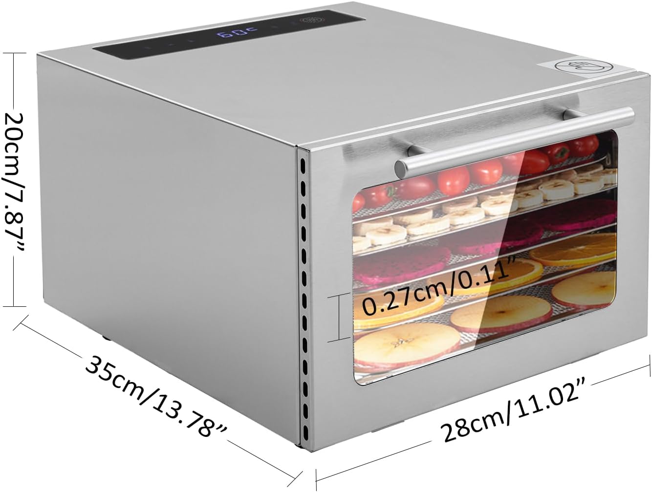 Máquina deshidratadora de alimentos con 5 bandejas, secadora de alimentos con temporizador ajustable de acero inoxidable, control de temperatura