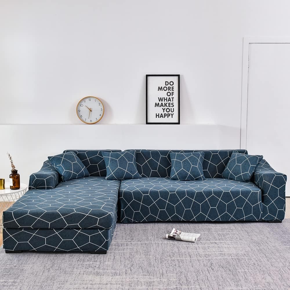 LiveGo Funda de sofá en forma de L, 2 piezas, elástica y elástica de 3 plazas, protector de muebles con 4 fundas de almohada para sala de estar,