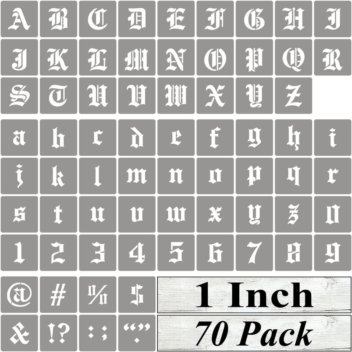 Plantillas de letras del alfabeto de 1 pulgada para pintar, paquete de 70 plantillas de letras en inglés antiguo con números y letreros para pintar