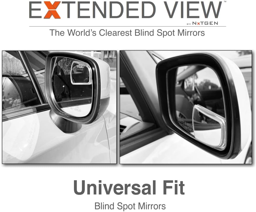 NXTGEN – Espejos de punto ciego de visión extendida, ajuste universal, cristal real, los espejos de punto ciego más claros del mundo, hechos de los