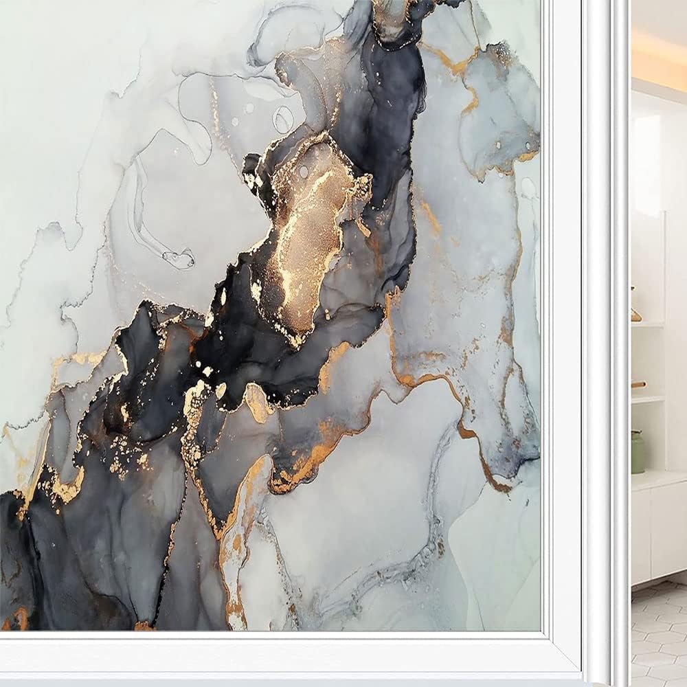 Película estática de mármol para ventana, pintura de arte abstracto, textura de mármol, película de vidrio para decoración del hogar de ventanas de