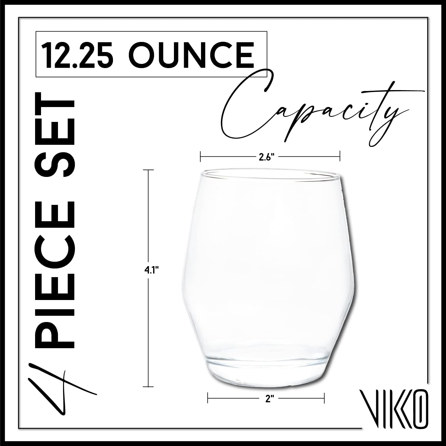 Vikko Juego de 4 vasos de whisky Old Fashioned de 12.5 onzas, vasos de whisky escocés de primera calidad, aptos para lavavajillas