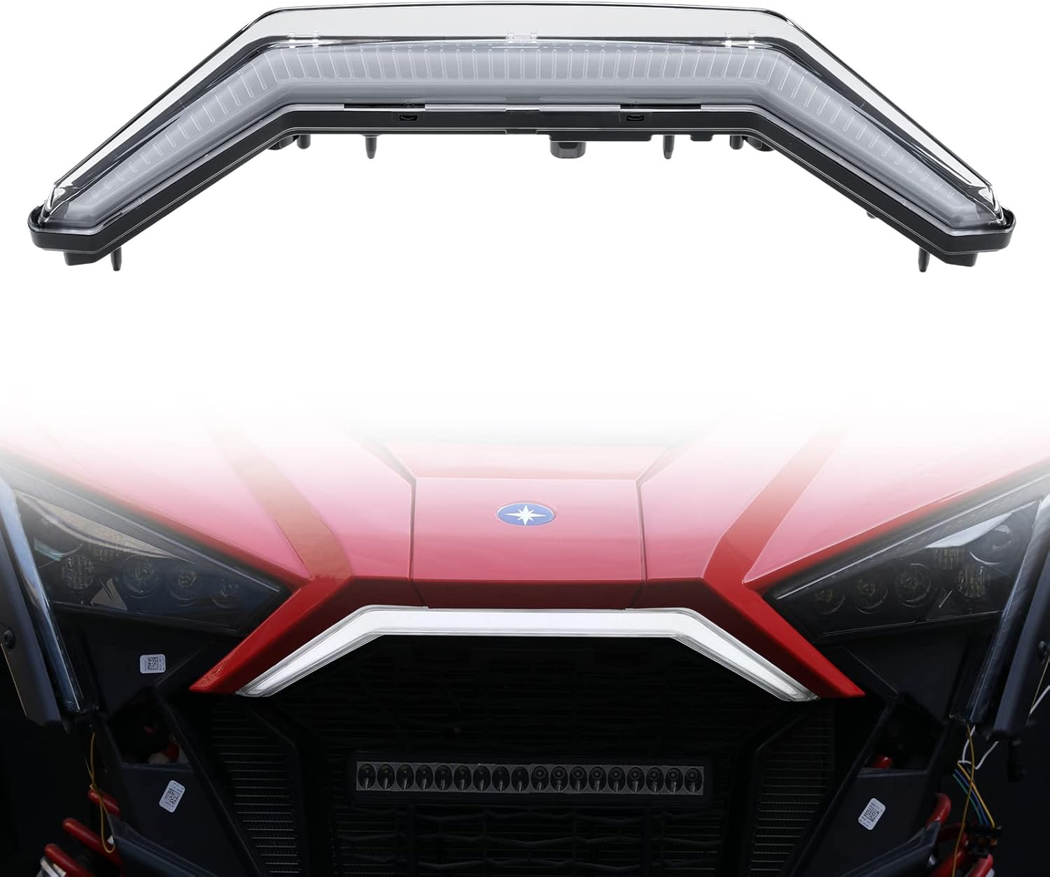 A & UTV PRO Luz decorativa de colmillo frontal para Polaris RZR PRO RXP 4, RZR Turbo R, accesorios de luz LED para parrilla central de firma LED,