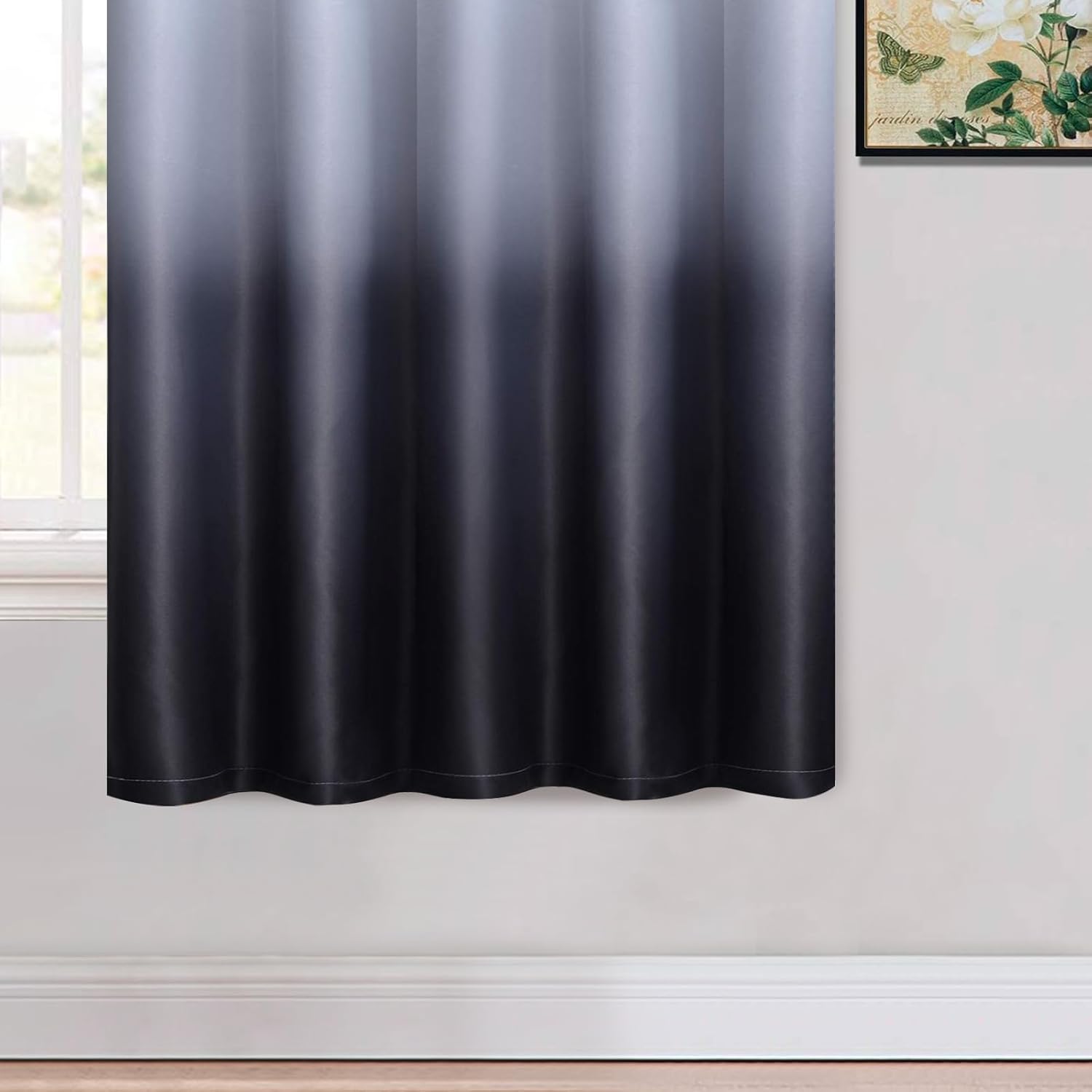 Yakamok Cortinas degradadas de 63 pulgadas de largo, con aislamiento térmico, bloqueo de luz, color degradado de blanco grisáceo a negro, cortinas