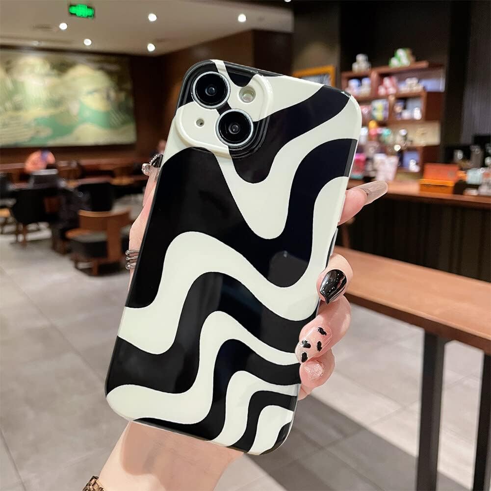 MZELQ Funda para iPhone 12 Pro Max, funda suave con lindo patrón Wave IMD, protección de la cámara, funda de teléfono a prueba de golpes en blanco y