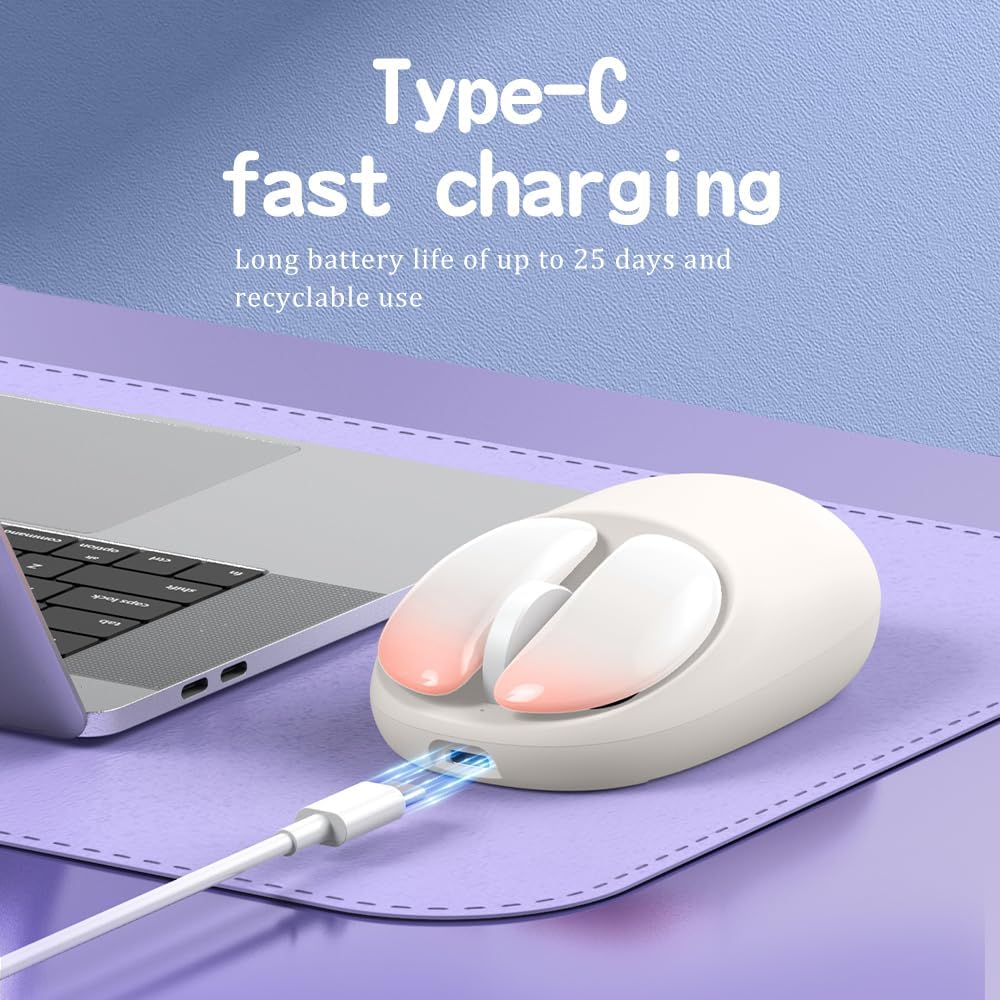 NYIEFADA Ratón inalámbrico Bluetooth rosa, botones desmontables silenciosos, diseño ergonómico USB C recargable para manos pequeñas