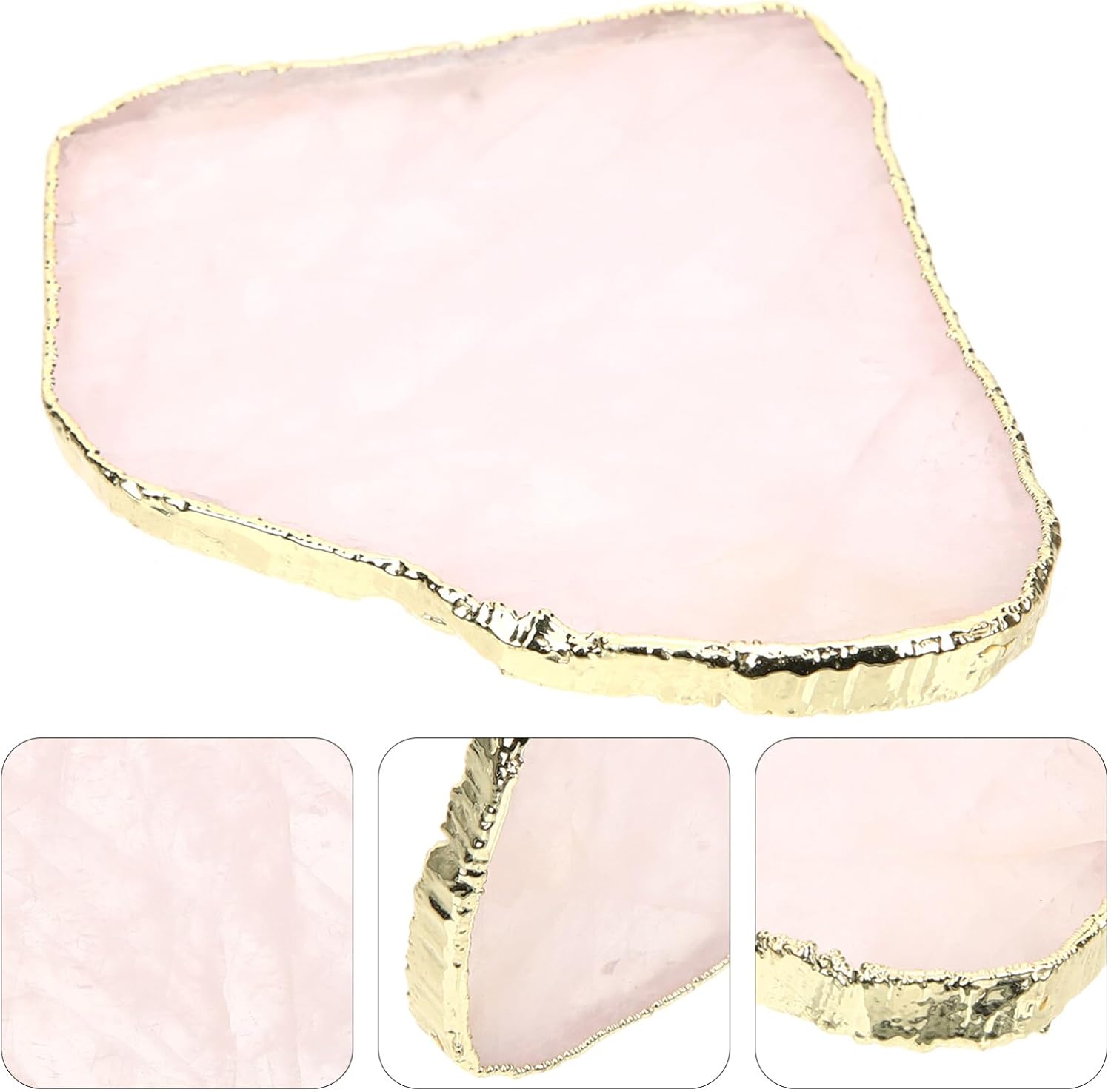 Luxshiny Posavasos de cuarzo rosa con ágata de cristal natural, geoda, rodajas de piedras preciosas irregulares para bar, bebidas, tapete para