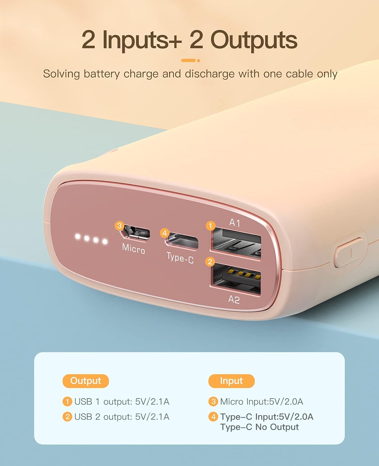 Kuulaa Pequeño cargador portátil iPhone 5000mAh con cable Lightning incorporado y 26800mAh de alta capacidad Banco de energía de doble salida batería