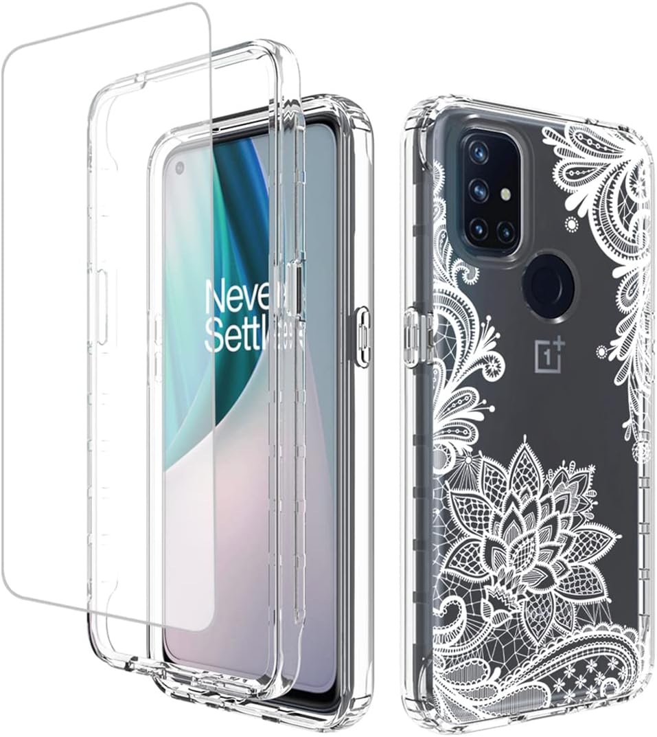 Funda para OnePlus Nord N10 5G, OnePlus N10 BE2029 con protector de pantalla de vidrio templado, diseño floral a prueba de golpes, cubierta