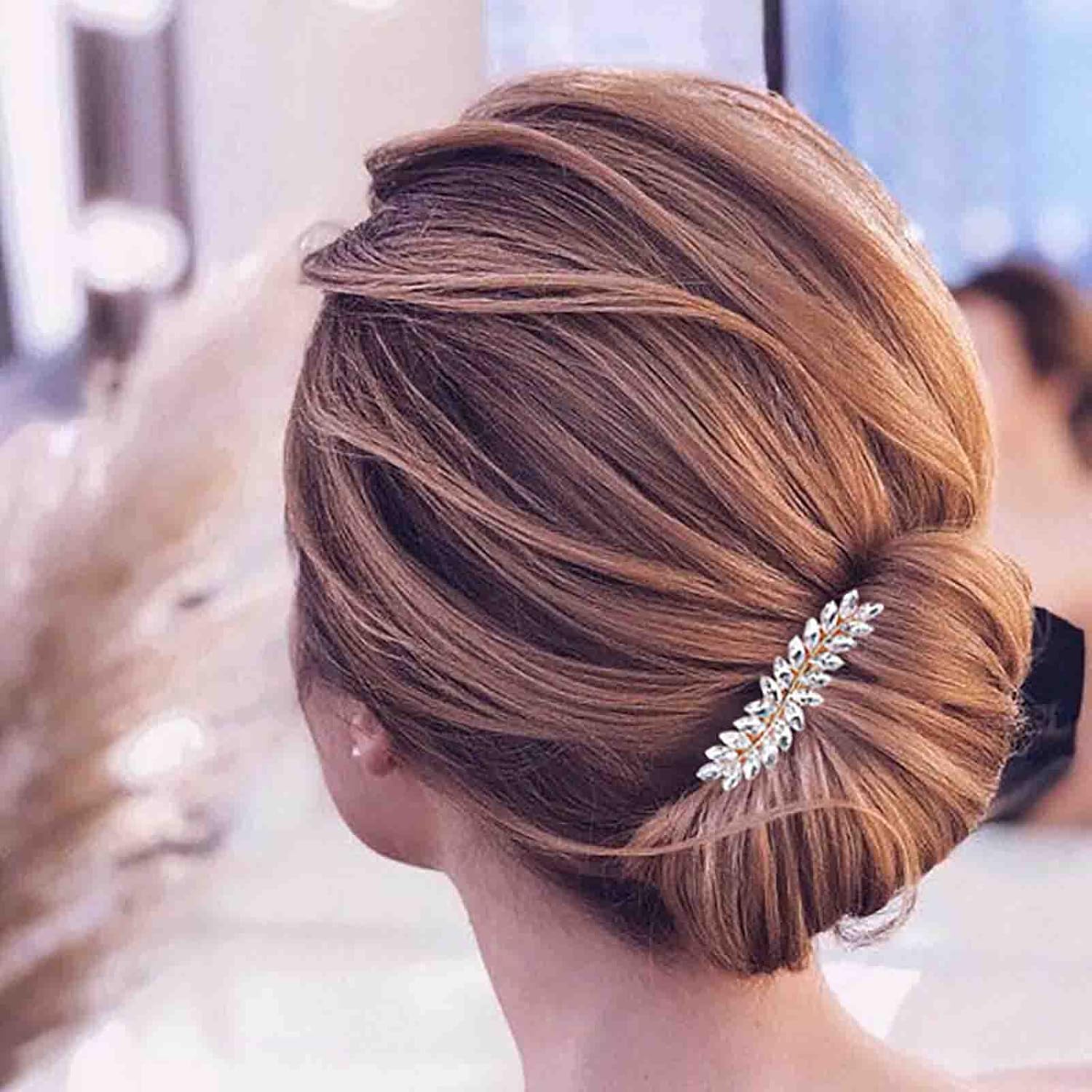 Clip de pelo bohemio de hoja de cristal brillante con diamantes de imitación para el cabello, horquillas para el cabello de hoja dorada, pasadores