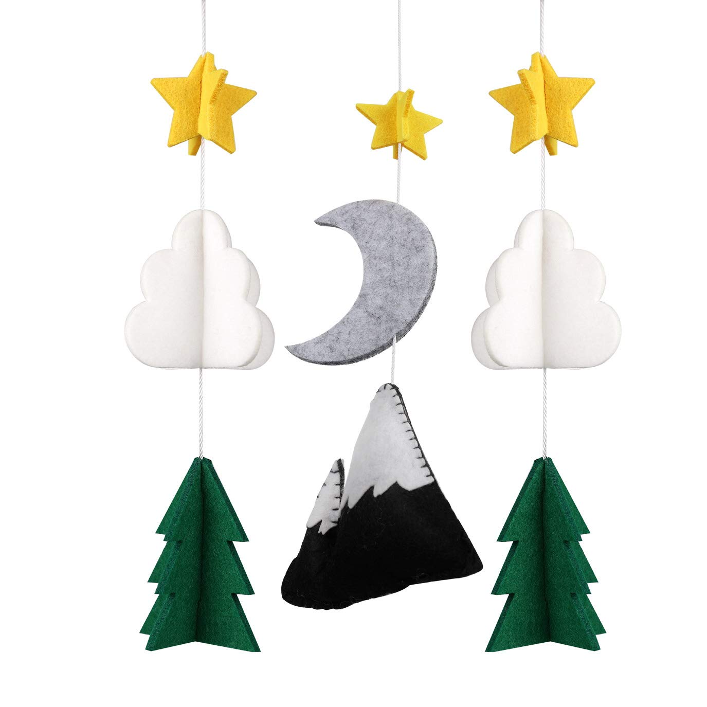 Móvil para cuna de bebé (Noche de bosque estrellado, verde perenne)  Regalo de baby shower, decoración de guardería para niños y niñas
