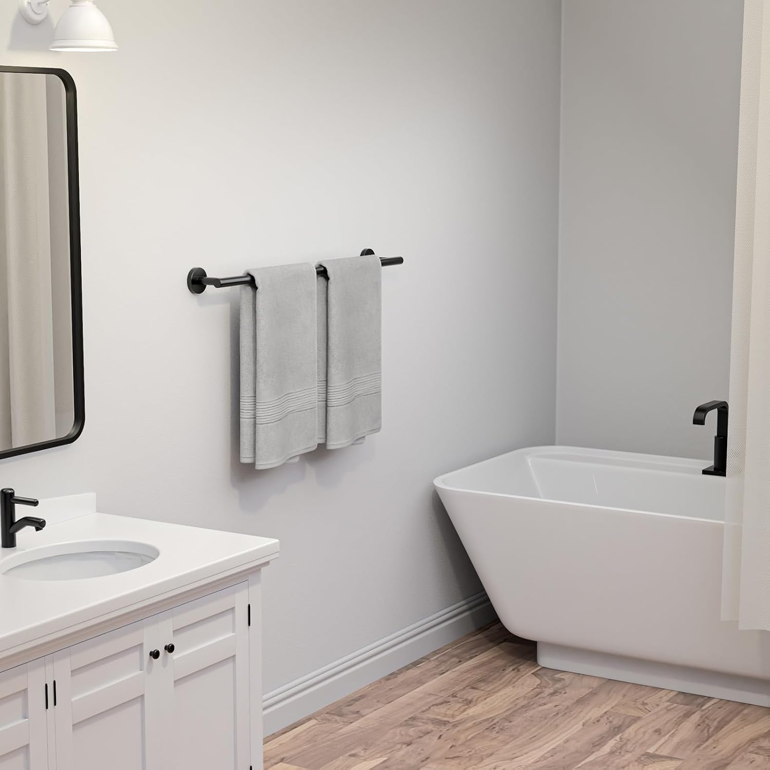 USHOWER Toallero negro mate, toallero de 24 pulgadas para baño montado en la pared, barra de toalla gruesa de acero inoxidable SUS304, decoración