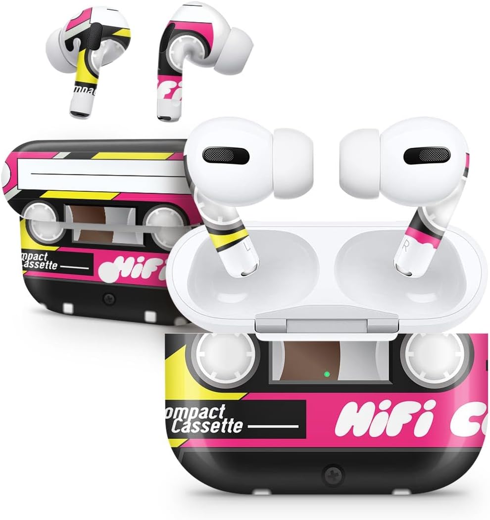 Compatible con AirPods Pro 2 – Adhesivo protector de vinilo resistente a los arañazos – Cinta de casete retro V3