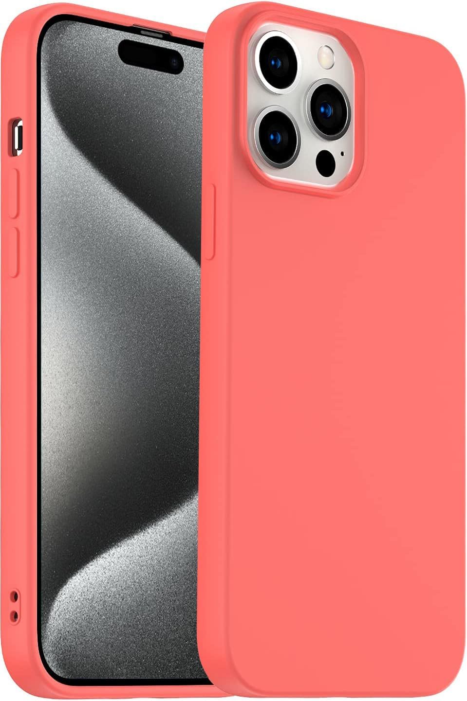 Amytor Funda diseñada para iPhone 15 Pro Max, funda de silicona ultra delgada a prueba de golpes con forro de microfibra suave antiarañazos,