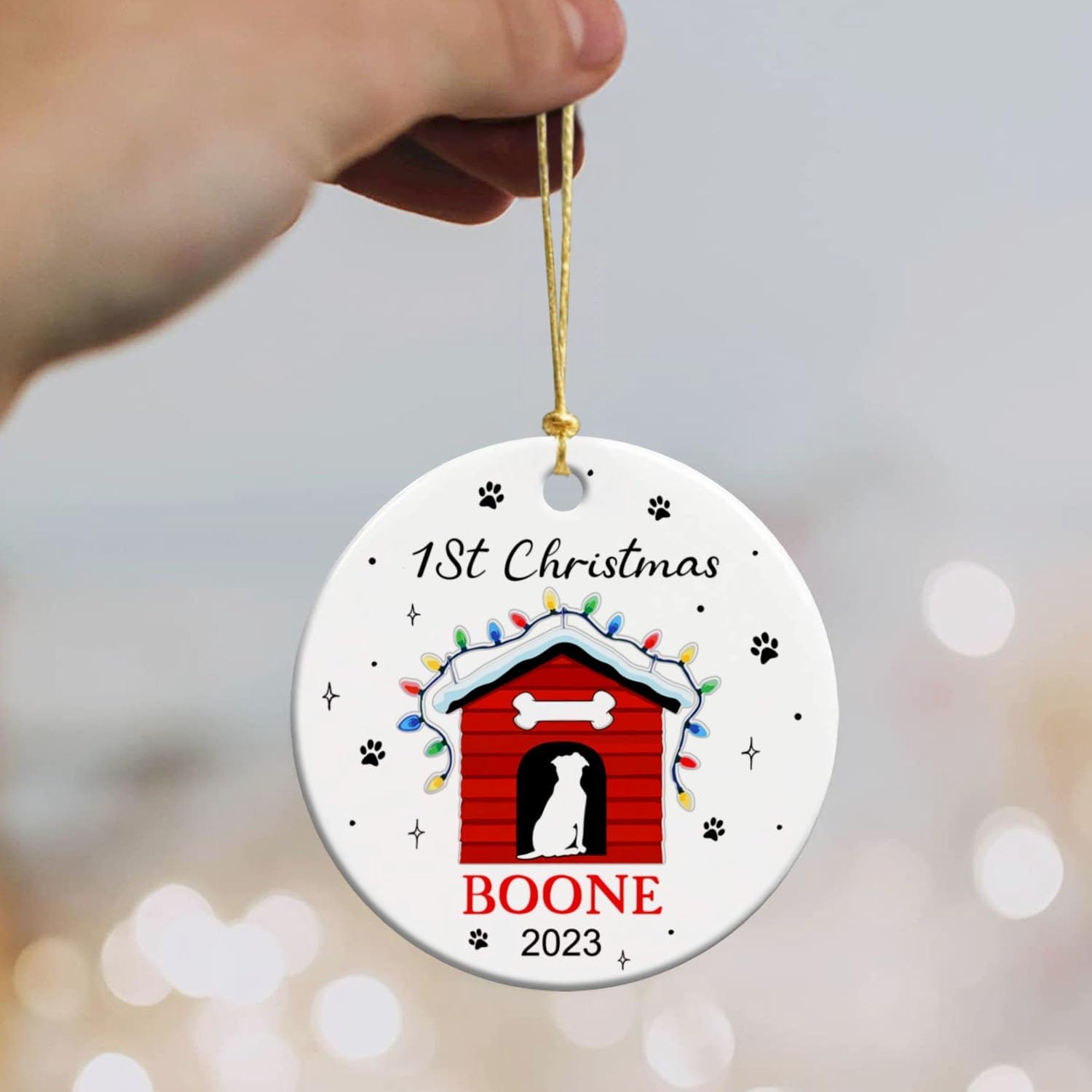 Adorno de cerámica personalizado para el primer perro bebé 2023, adorno personalizado para primera Navidad para mascotas con nombre y año, adorno de