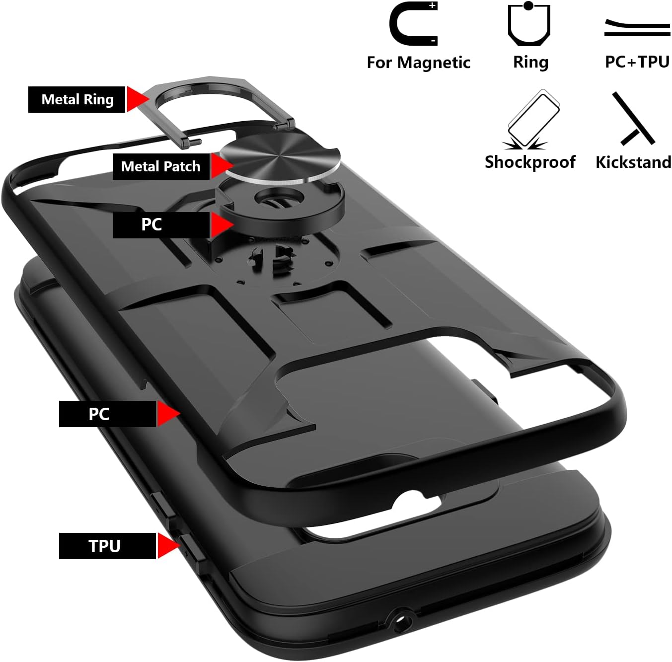 Funda para Galaxy S6 Edge Plus, Galaxy S6 Edge + con 3 protectores de pantalla suave HD, soporte de anillo integrado y soporte magnético para