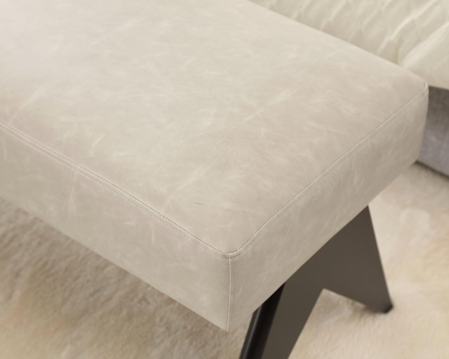 VESCASA Banco de comedor tapizado de piel sintética con patas de madera negra, entrada de 45.25 pulgadas de ancho, banco acolchado moderno para