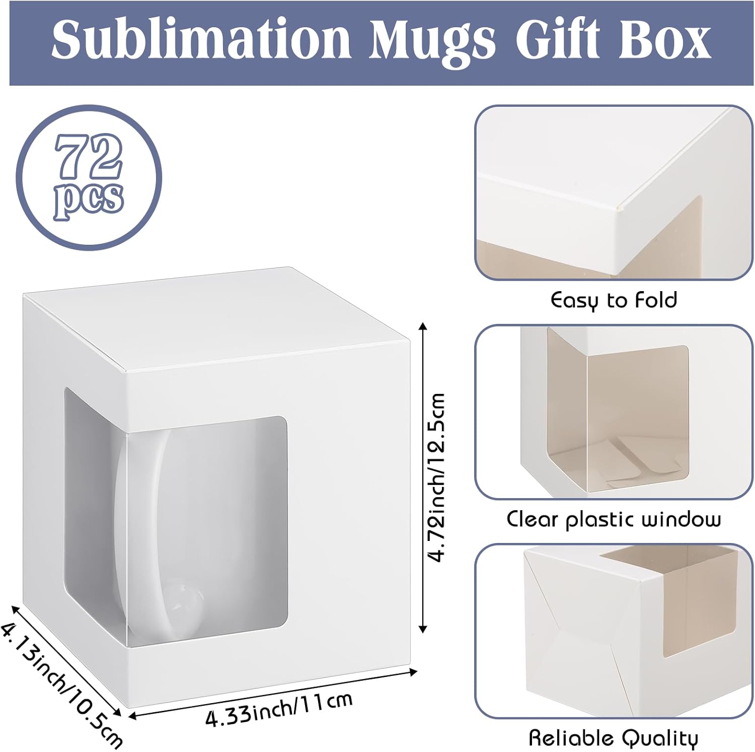 Harloon 72 cajas de tazas para regalo, taza de café, caja de regalo, caja de embalaje transparente, regalo para sublimación en blanco, 11 onzas, 12