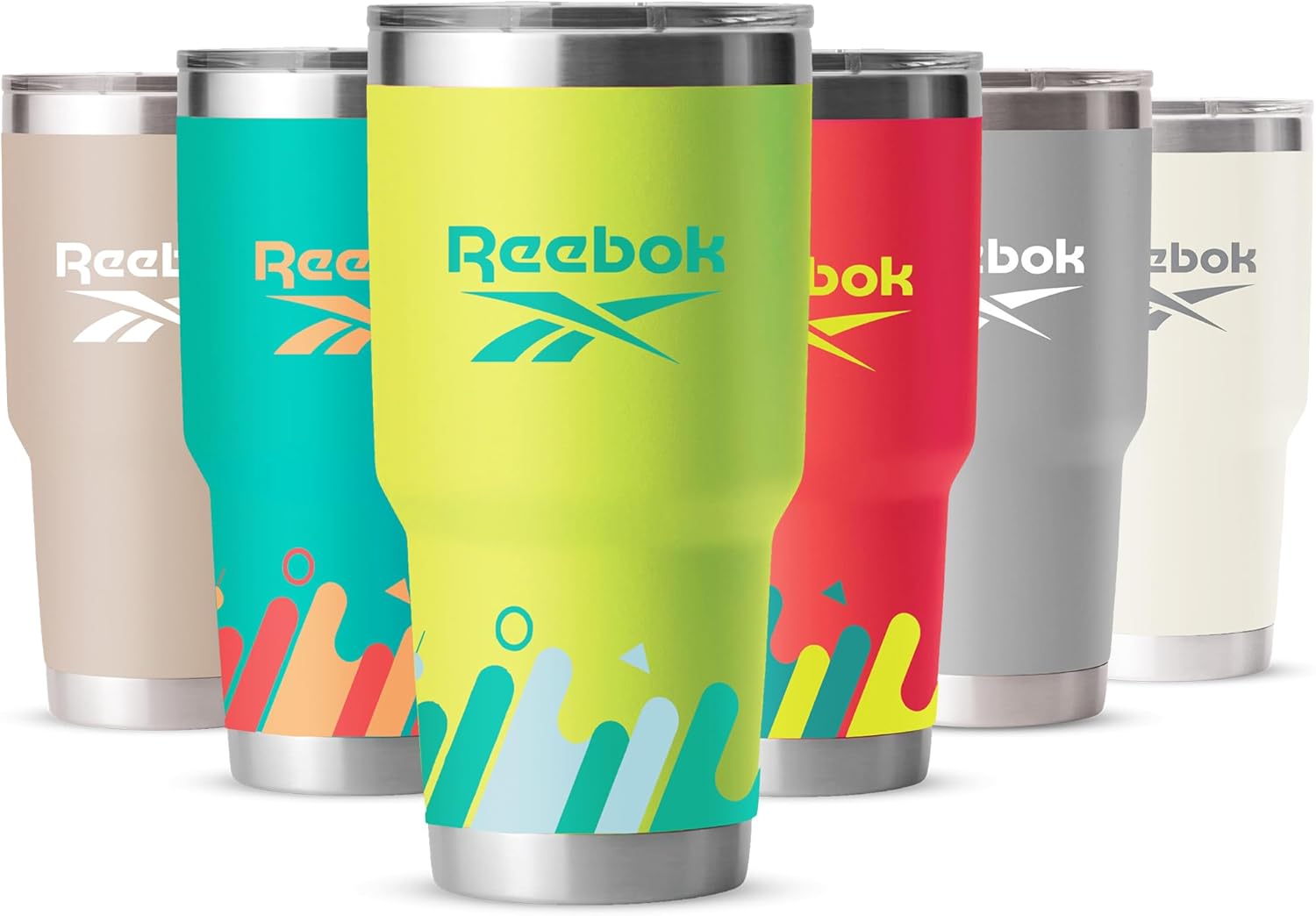 Reebok Lifestyle – Vaso de acero inoxidable a prueba de fugas, con doble pared aislada al vacío, taza de viaje con tapa y popote para bebidas