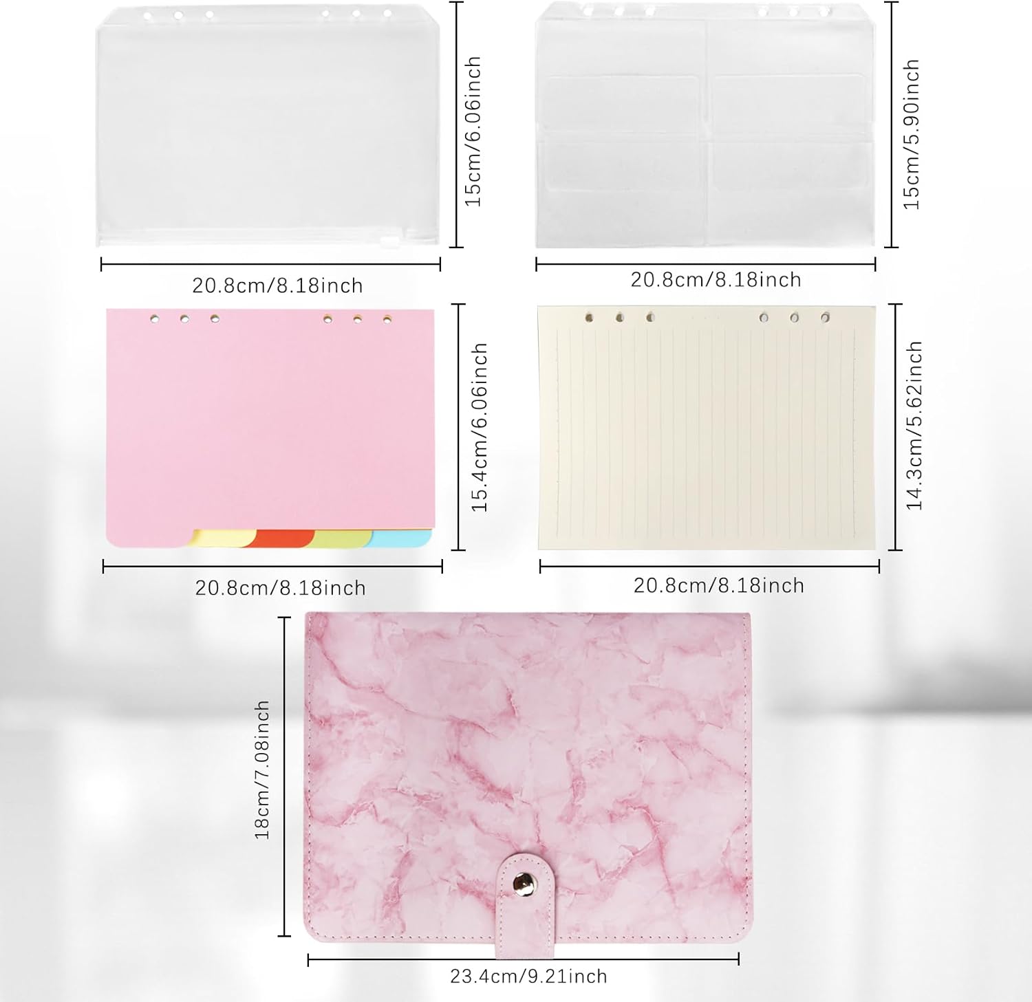 FYY Carpeta de cuero A5 con 6 anillas, cuaderno recargable A5 con bolsillos para carpeta, divisores A5, papel de repuesto A5, carpeta de viaje de