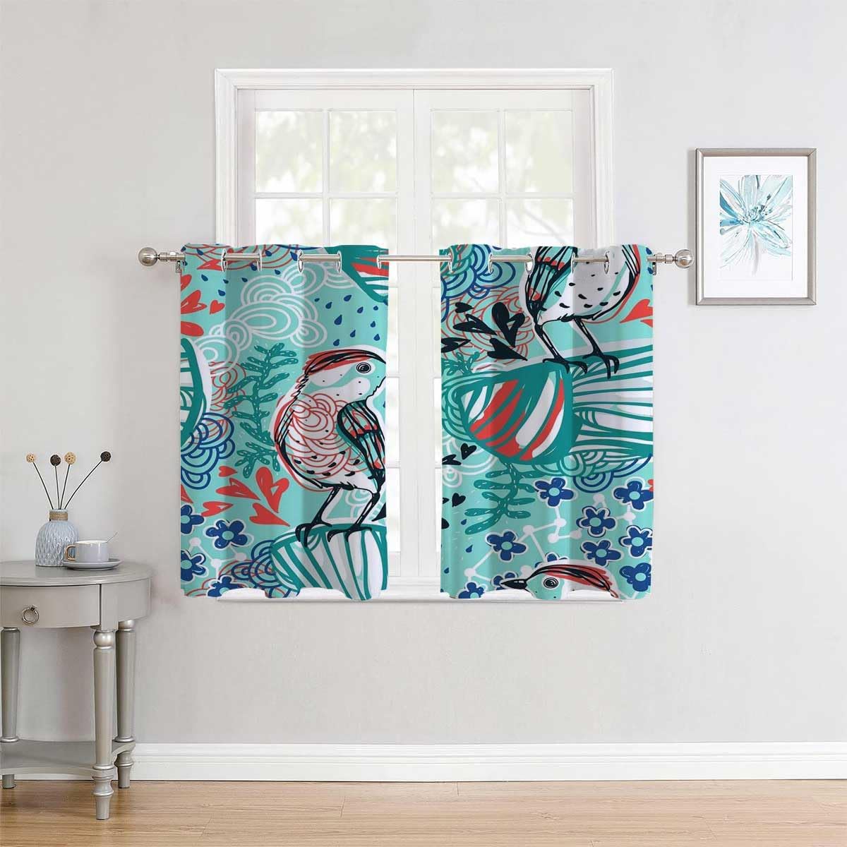 YANFENQI Cortinas bohemias con diseño de pájaros, con ojales, separadores de puerta corta, cortinas para Ventanas de Cuarto de 55 pulgadas de ancho