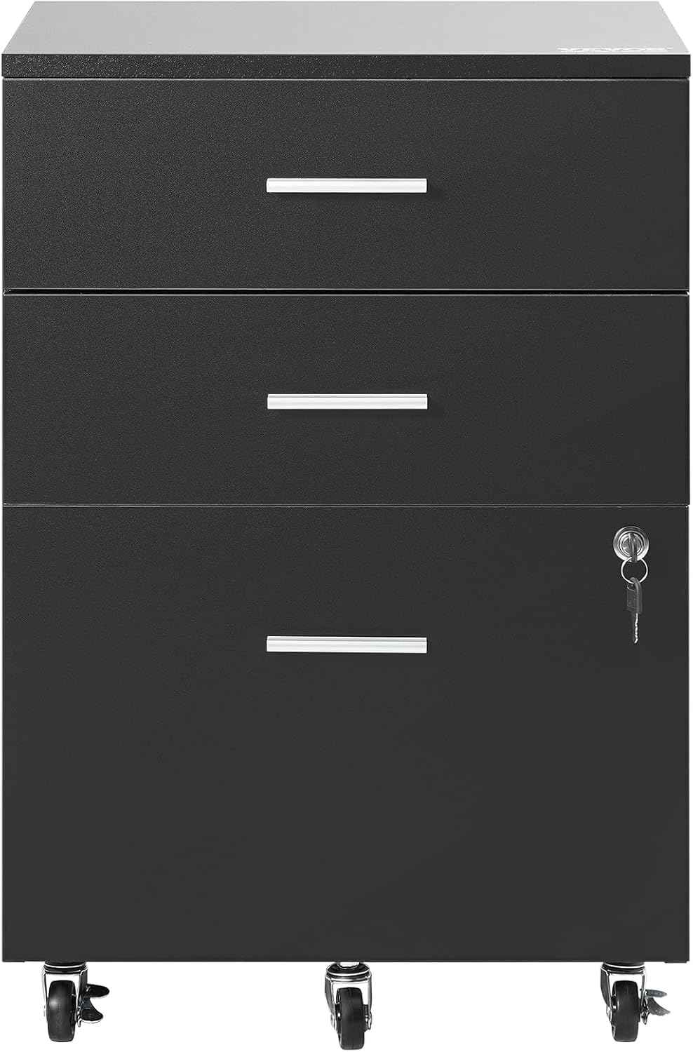VEVOR Archivador de madera de 3 cajones, gabinete de oficina para tamaño cartaA4, archivador de bloqueo con 5 ruedas para oficina en casa, color