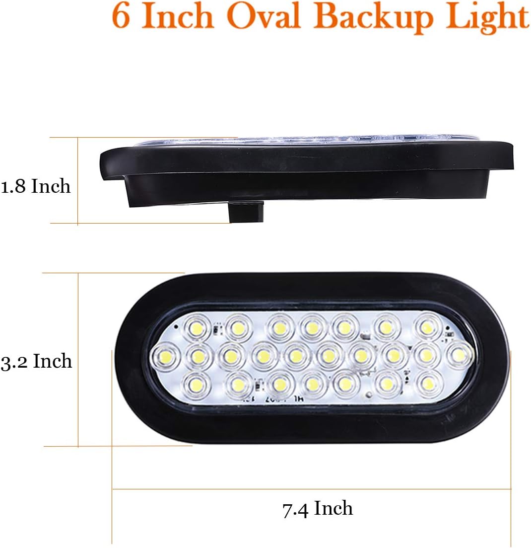 NPAUTO 4 luces LED ovaladas de 6 pulgadas, 24 luces LED blancas de respaldo reverso, impermeable, parada de remolque, luz trasera para caravanas y