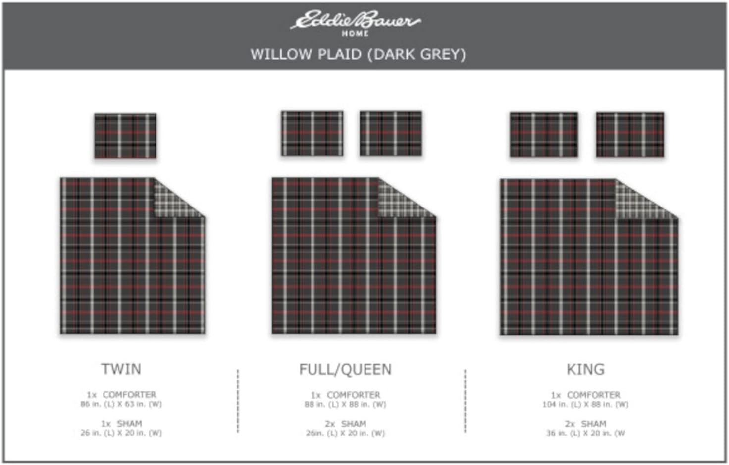 Eddie Bauer – Juego de edredón tamaño Queen, ropa de cama reversible a cuadros con fundas a juego, decoración del hogar para meses más fríos (gris