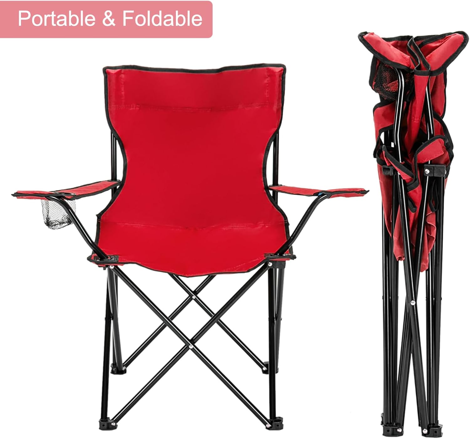 Silla de camping portátil plegable para adultos, silla pequeña para exteriores con portavasos y bolsa exterior, silla deportiva plegable para playa,