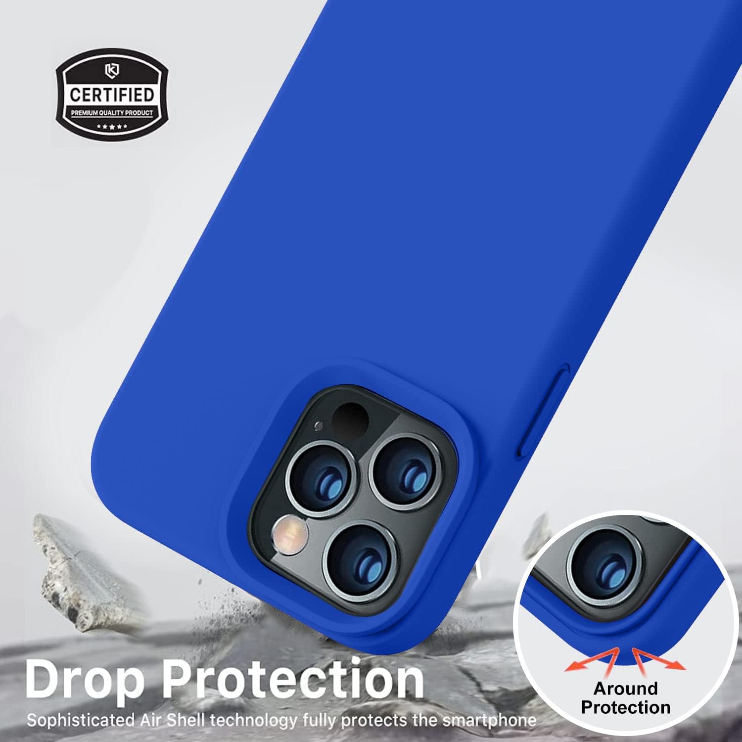 Vooii Compatible con iPhone 13 Pro Max, funda protectora de silicona líquida de cuerpo completo con arañazos forro de microfibra suave protector de