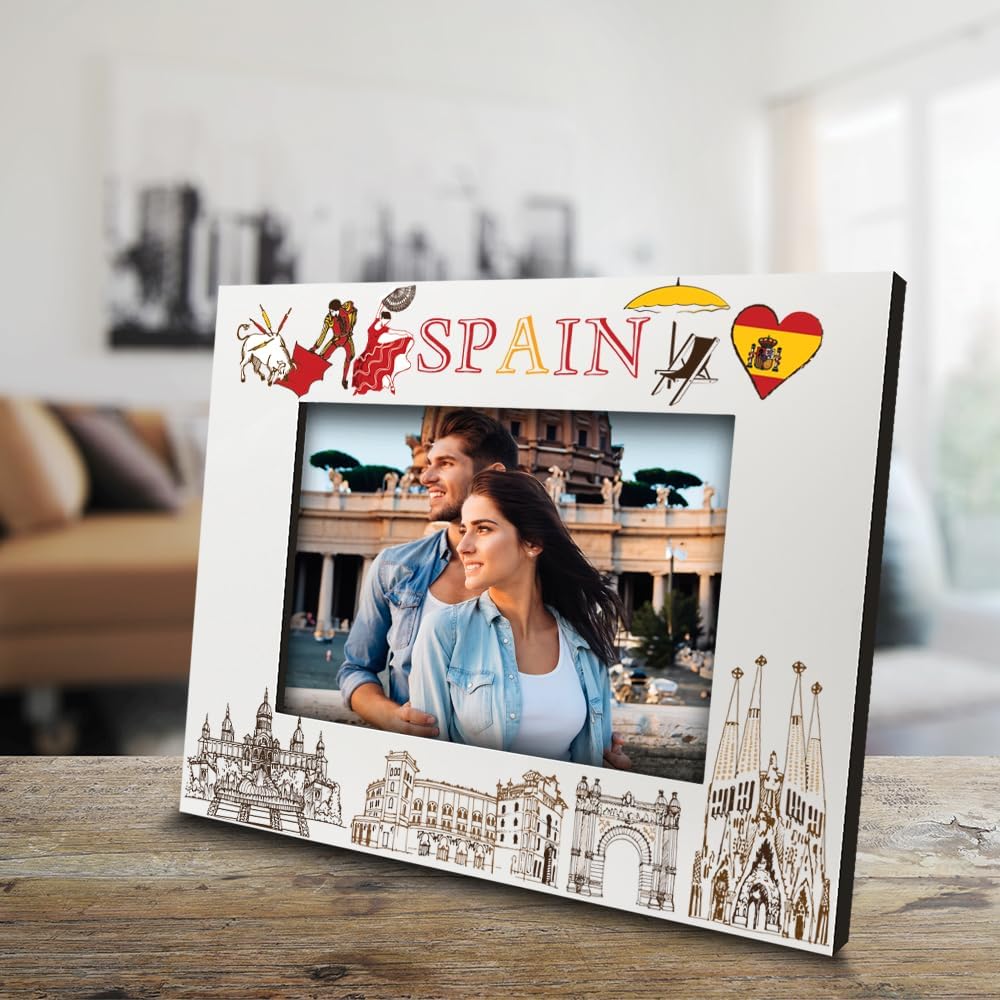 -Marco de fotos de España-Boda, Luna de Miel, Vacaciones, Aventuras en España – Juego de Diseño de Símbolos Temáticos de España con Impresión UV