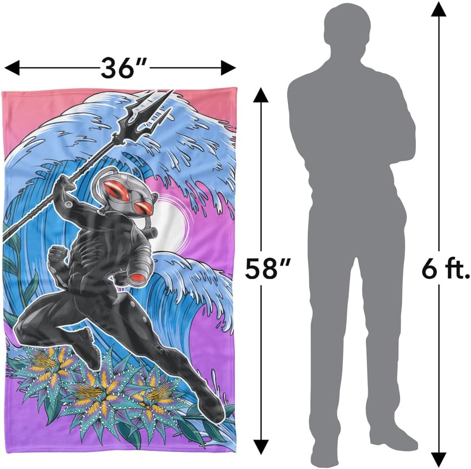 LOGOVISION Aquaman and The Lost Kingdom Blanket, 36″x58″ Black Manta Waves Fleece Blanket