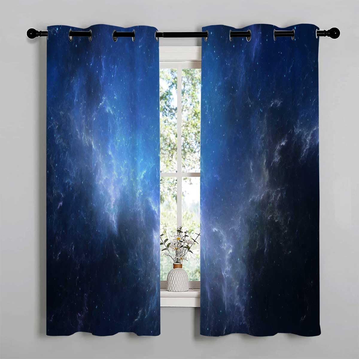 Wide Curtains Universe Planet Closet Curtain Cortinas para Ventanas De Cuarto 63Inch Width by 80Inch Length,2 Panels