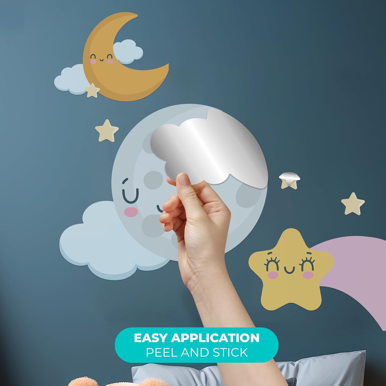 EGD Calcomanía de pared de luna y estrellas para decoración de dormitorio, decoración de habitación I Moon, calcomanías I Moon I Smiley Face Decor I