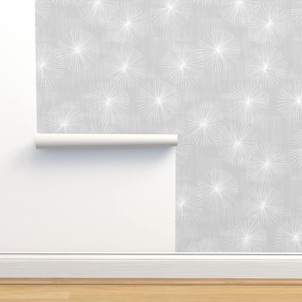 Spoonflower Papel tapiz autoadhesivo de 9 x 2 pies  Dientes de león gris claro Diente de león blanco minimalista Mod Circle copo de nieve redondo de